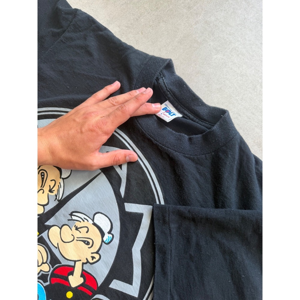 Vintage 1993 Popeye Lightning Bolt Shirt Mens Medium Black Single Stitch USA - Picture 9 of 10
